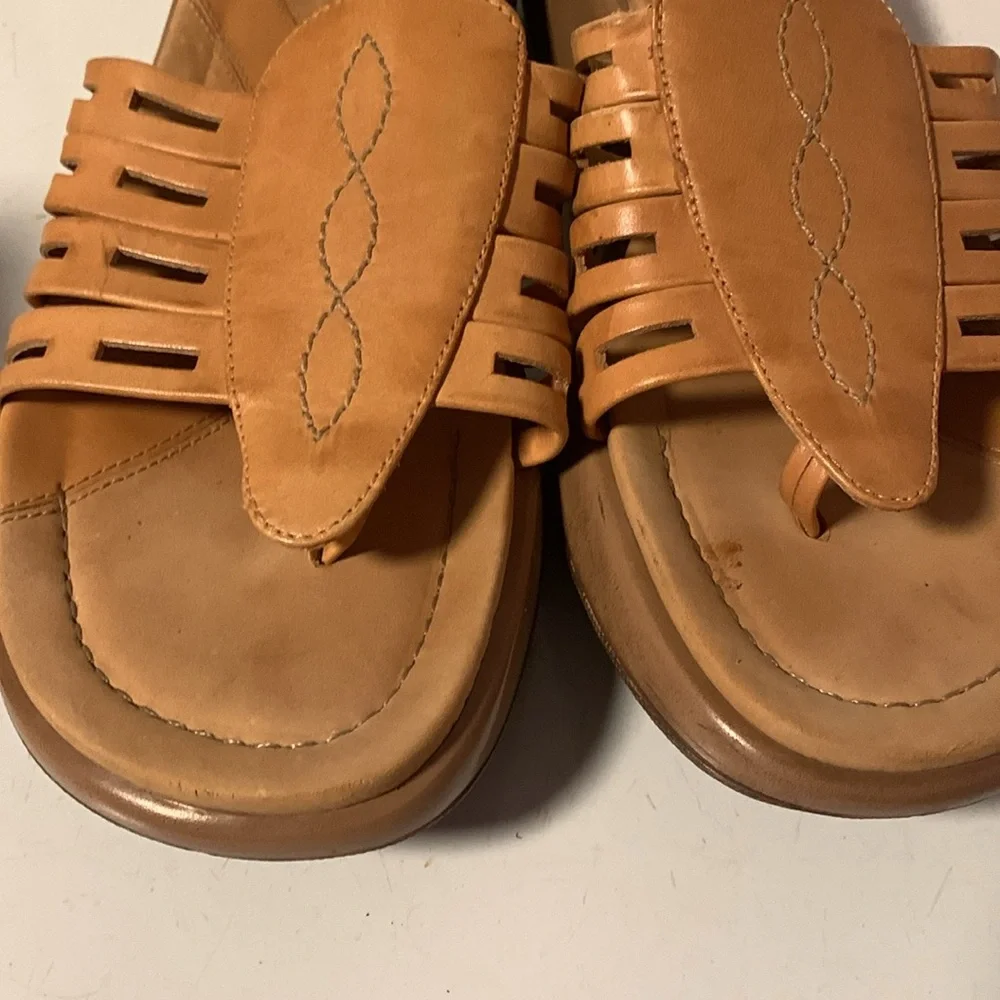 Dansko tan leather wedge slide sandal